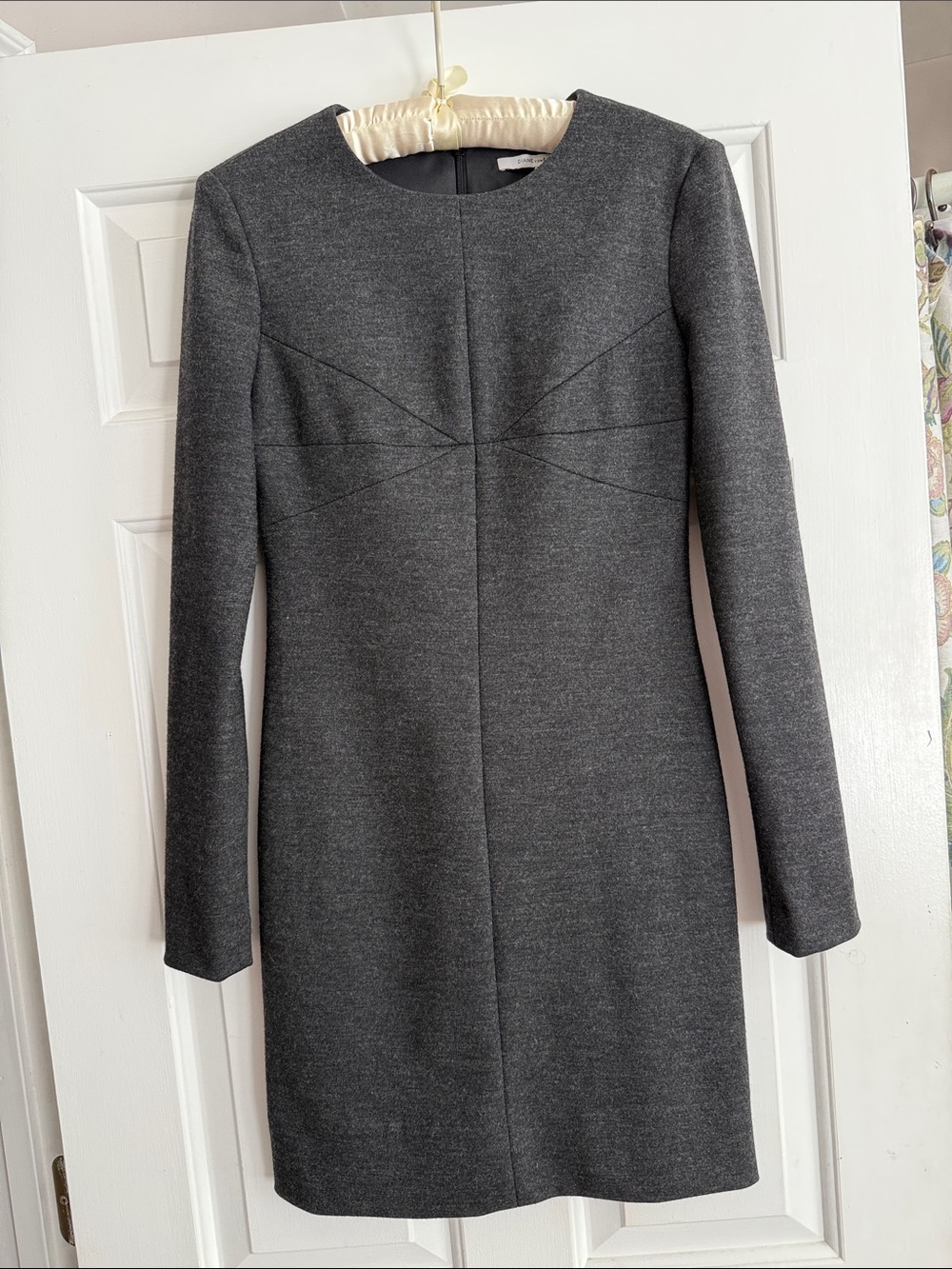 Diane von Furstenberg Charcoal Wool Blend Sheath Dress Sz 0 Long Sleeve